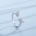 925 Sterling Silver Rhinestone Wings Open Ring Ring - Silver - One Size