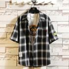 Pocket Detail Plaid Short-sleeve Shirt