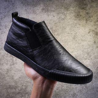 Faux Leather Elastic Panel Ankle Boots