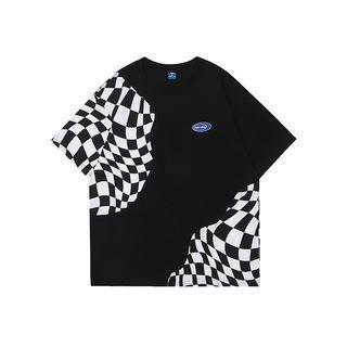 Short-sleeve Checkerboard Panel T-shirt