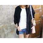 Collarless Tab-sleeve Open-front Jacket