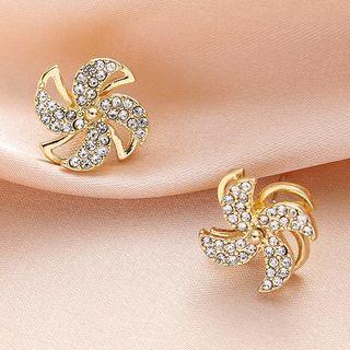 Rhinestone Windmill Ear Stud 1 Pair - Ear Studs - Gold & Silver - One Size