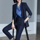 Double-breasted Blazer / Dress Pants / Fitted Skirt / Blouse / Set