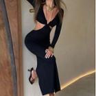 Long-sleeve Cut Out Maxi Dress