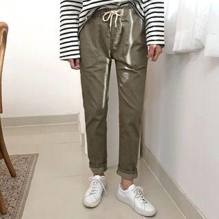 Drawcord-waist Tapered Pants Khaki - One Size