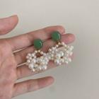 Faux Pearl Alloy Dangle Earring 1 Pair - 925earrings - White & Green - One Size