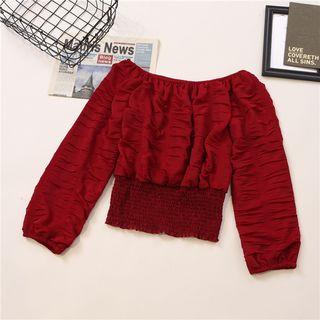 Off-shoulder Shirred Cropped Blouse