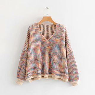 Melange V-neck Knit Sweater