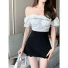 Puff-sleeve Off-shoulder Blouse / Mini Pencil Skirt