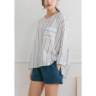 V-neck Dip-back Stripe Top