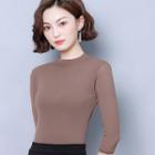 Plain 3/4-sleeve Mesh Top