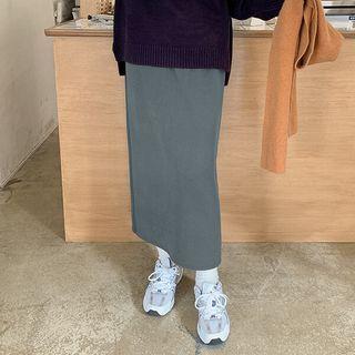 Plus Size Napped Ribbed Maxi Skirt