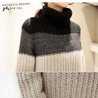 Color Block Turtleneck Sweater