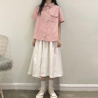 Pocketed Short-sleeve Shirt / Midi A-line Skirt