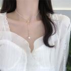 Faux Pearl Pendant Alloy Bow Choker Necklace - One Size