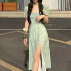Square Neck Slit Midi A-line Dress