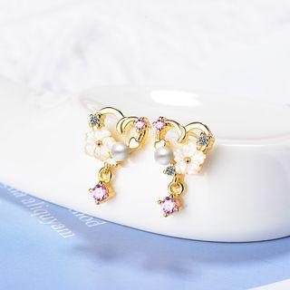 Rhinestone Heart Earring Copper Plated Gold - One Size
