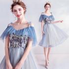 Cold-shoulder Embroidered Midi Prom Dress