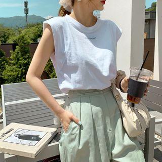 Letter Padded-shoulder Sleeveless T-shirt