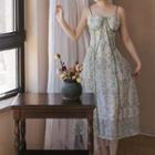 Short-sleeve Floral Lace Midi Corset Dress