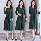 Mock Two-piece Drawstring Long-sleeve Dress