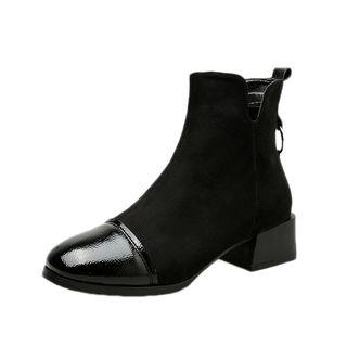 Patent Cap Toe Block Heel Short Boots