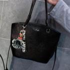 Pom Pom Faux Leather Tote Bag With Shoulder Strap