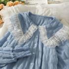 Embossed Lace-trim Smocked Loose Shirt