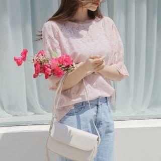 Round-neck Bell-cuff Lace Top