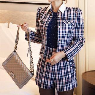 Set: Plaid Button Jacket + Plaid Shorts