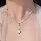 Heart Resin Pendant Faux Pearl Layered Alloy Necklace