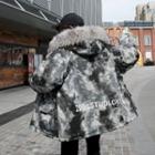 Furry Hood Camo Zip Jacket