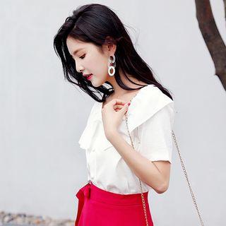 Short-sleeve Plain Blouse White - One Size