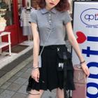 Cropped Polo Top / Pleated A-line Skirt