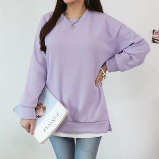 Slit-side Ribbed Sweatshirt