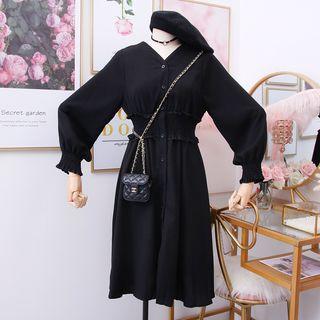 Gathered-waist V-neck Shirtdress