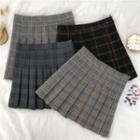 Plaid Woolen Pleated Mini A-line Skirt