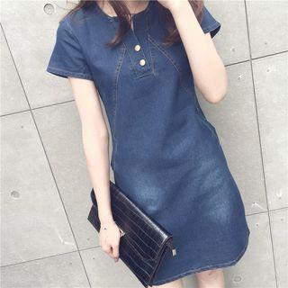 Short-sleeve Washed Mini Denim Dress