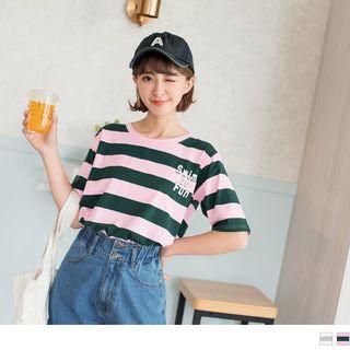 Short Sleeve Lettering Striped T-shirt