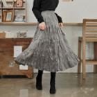 Crinkled Tiered Maxi Velvet Skirt