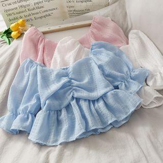 Wide-neck Ruched Chiffon Crop Top