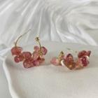 Faux Crystal Faux Pearl Alloy Open Hoop Earring 1 Pair - Type A - Pink - One Size