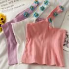 Asymmetrical Flower-accent Crop Knit Vest