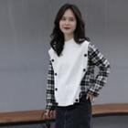 Mock Two-piece Plaid Panel Knit Top White - One Size