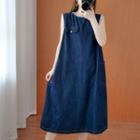Sleeveless Denim Dress Dark Denim Blue - One Size