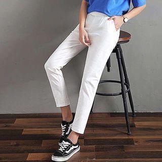 Plain Straight-fit Cropped Pants
