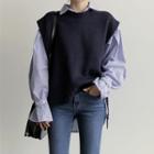 Long-sleeve Frill Trim Striped Shirt / Knit Vest