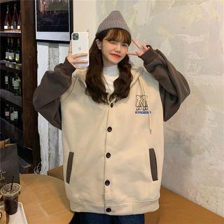 Bear Print Hooded Button Jacket