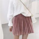 Mini A-line Pleated Velvet Skirt