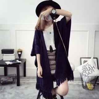 Fringed 3/4 Sleeve Long Cardigan